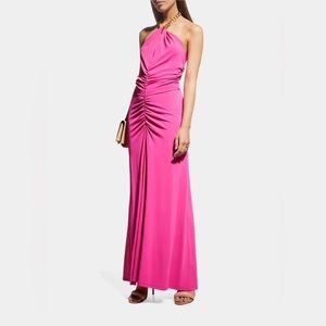 NWT Veronica Beard Reze Jersey Chain Halter-Neck Ruched Maxi Dress, size M